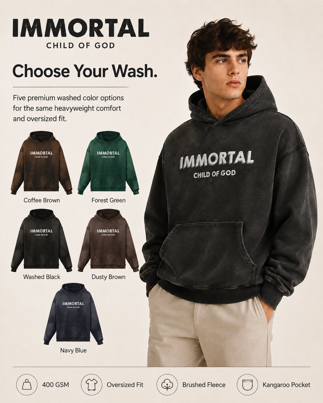 IMMORTAL™ Vintage Washed Hoodie